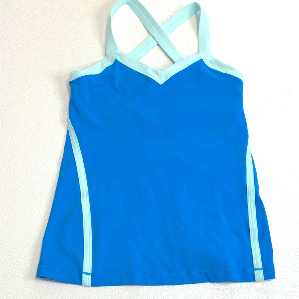 Lululemon tank cross cross straps 2 shades of blue athletic tank